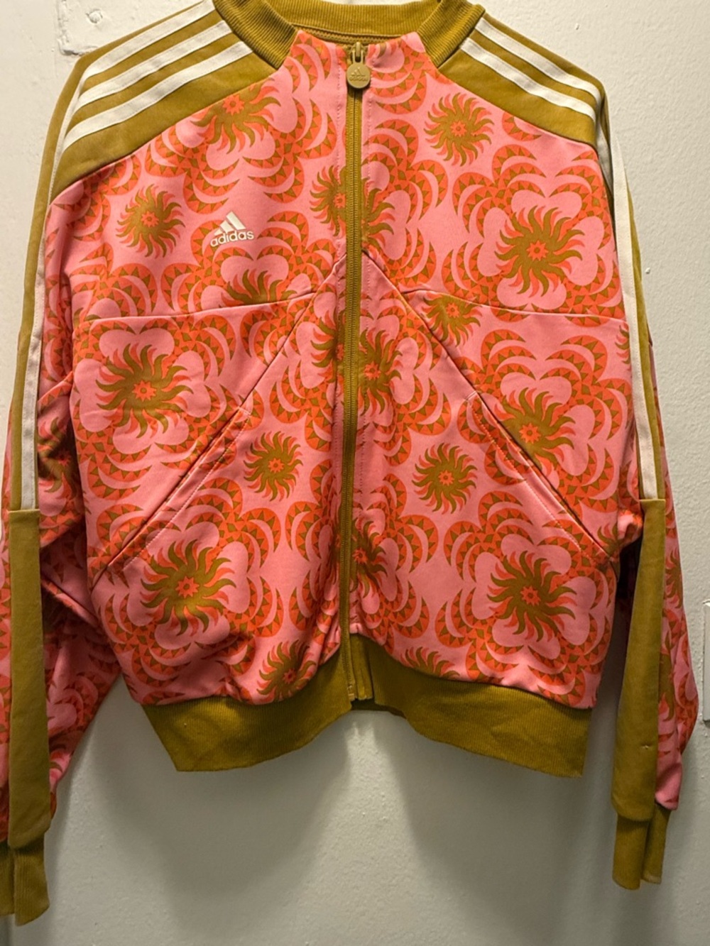 adidas Pink and Olive Graphic Zip Track Jacket